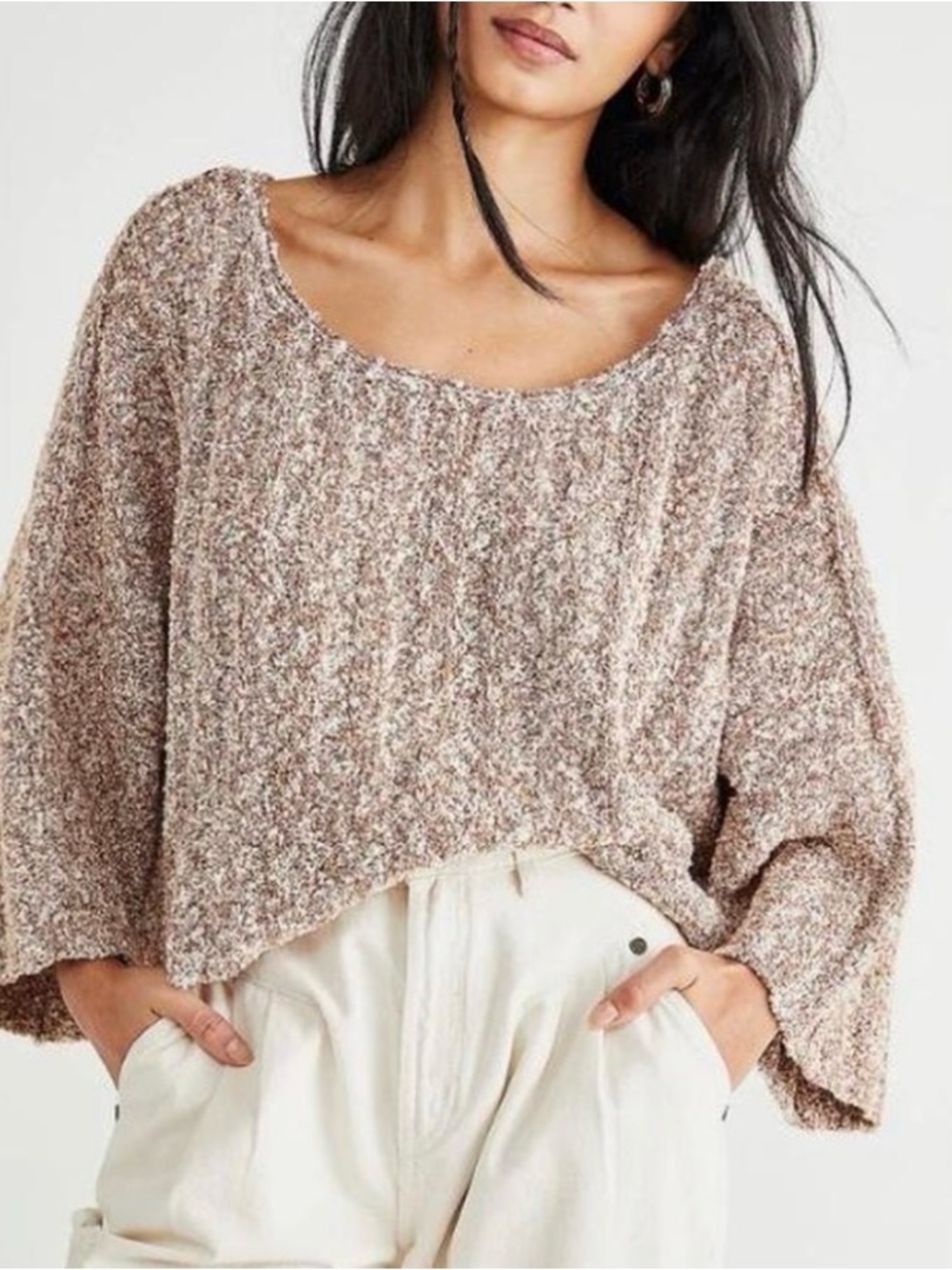 Free People Good Day Pullover Sweater Pink Size M Chunky Crop Boxy Oversized